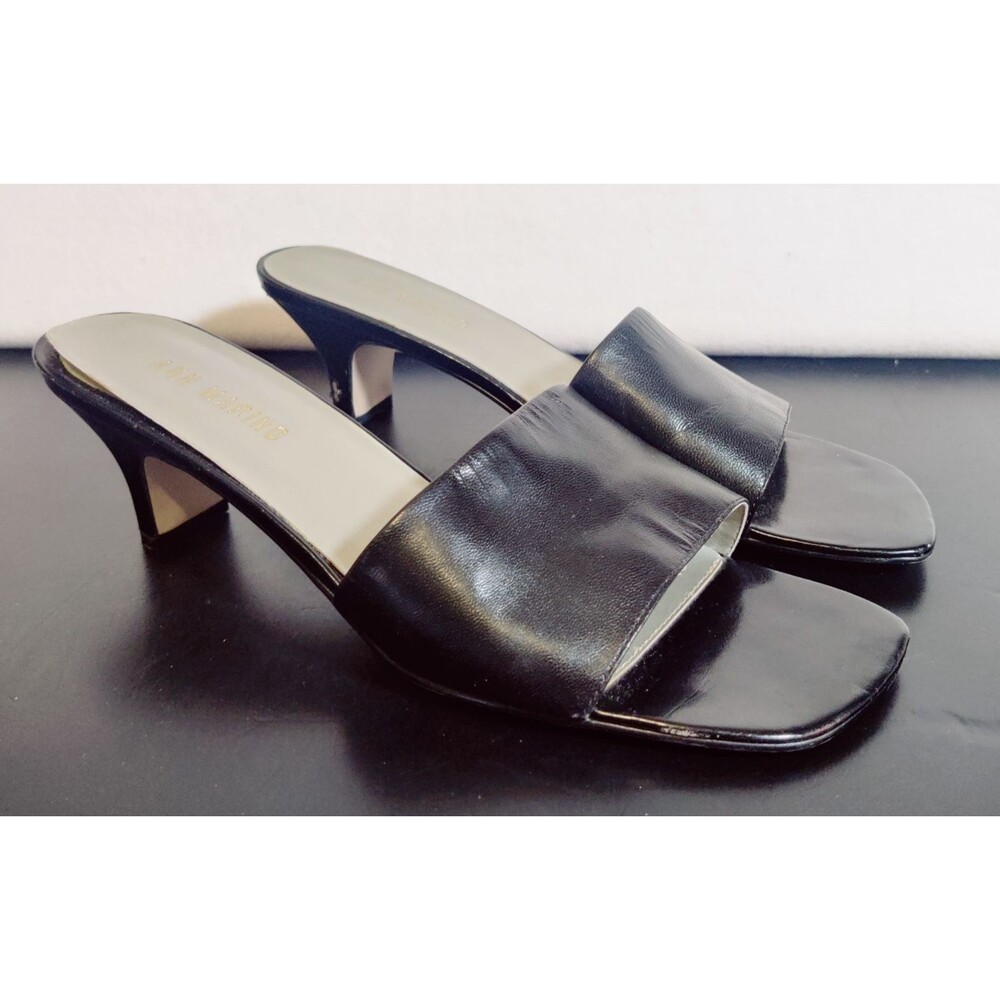 Vintage 00s Y2K Ann Marino Black Leather Block Heel Sandal SZ 10M